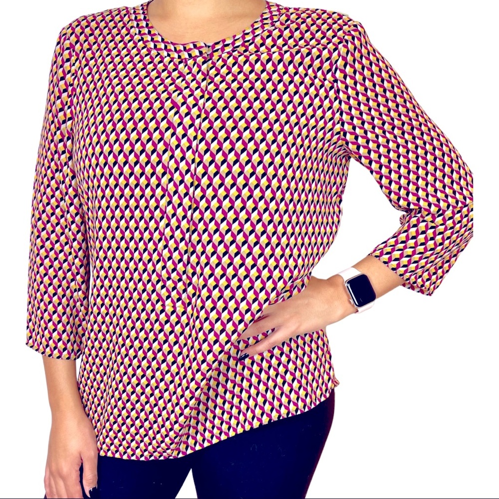 Express special edition retro print long sleeve blouse size L 1970s vibe
